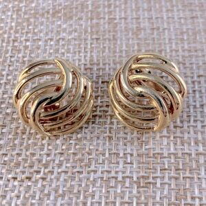Monet Vintage Gold Tone Swirl Flare Clip On Earrings